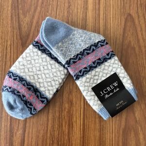 J Crew Woman's One Size Cozy Fair Isle Bootie Socks Wool Blend Blue Pink  NWT